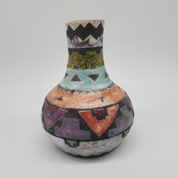 Vintage 1993 Bob Hayden Ceramic Vase Southwestern Geometric Pattern Colorful - Picture 8 of 10